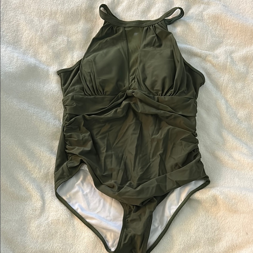 Kids Olive Green One Piece Swimsuit